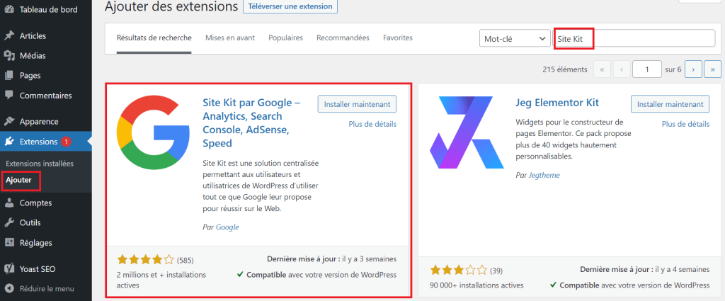 Référencer site WordPress Plugin Site Kit