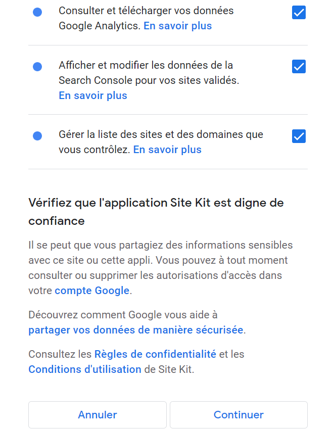 Compte Google Site Kit