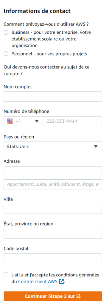 Formulaire AWS contact