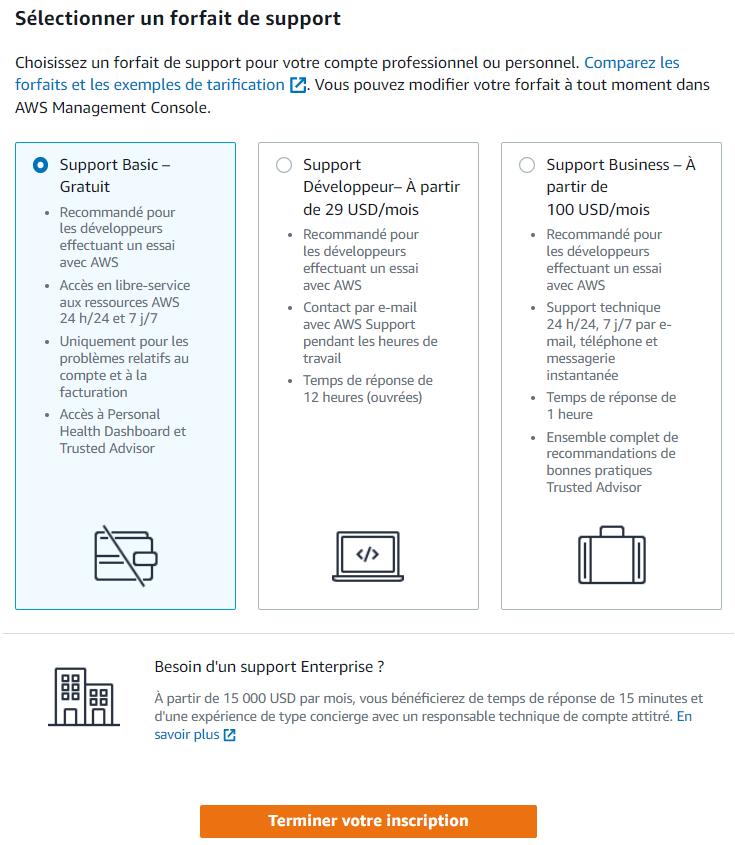 Formulaire AWS support