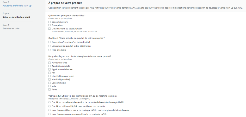 Formulaire AWS Activate 3