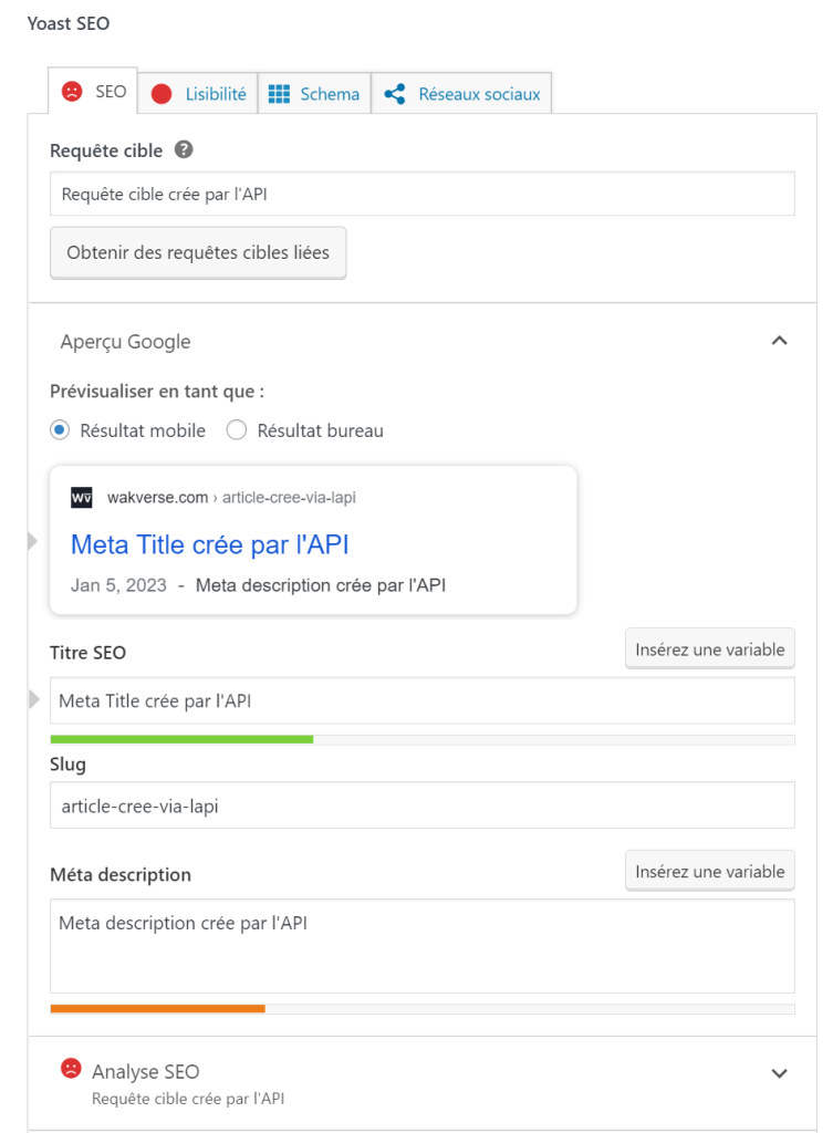 Section Yoast SEO